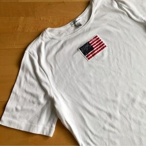 August Max Woman American Flag Rhinestone Bling Tee, White, Size X (Plus)